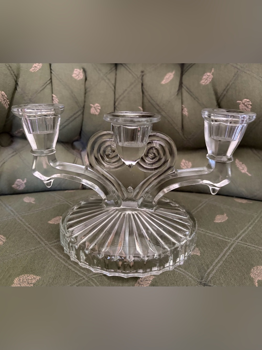 Vintage Jeanette Glass Cosmos Triple Taper Candlestick Holder